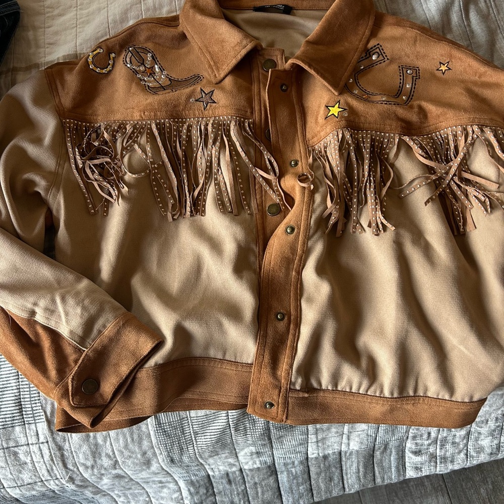Miss Me Brown and Tan Bomber Jacket with Fringe